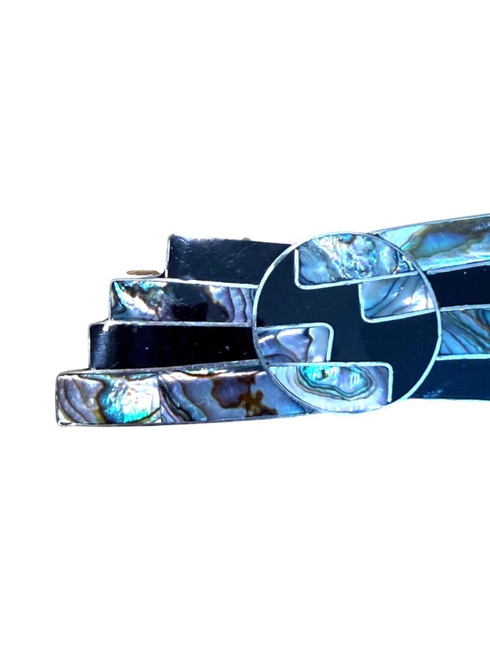 Abalone Shell Black Inlay Hair Barrette Clip Wing Design Silver Tone Backing - Picture 3 of 6